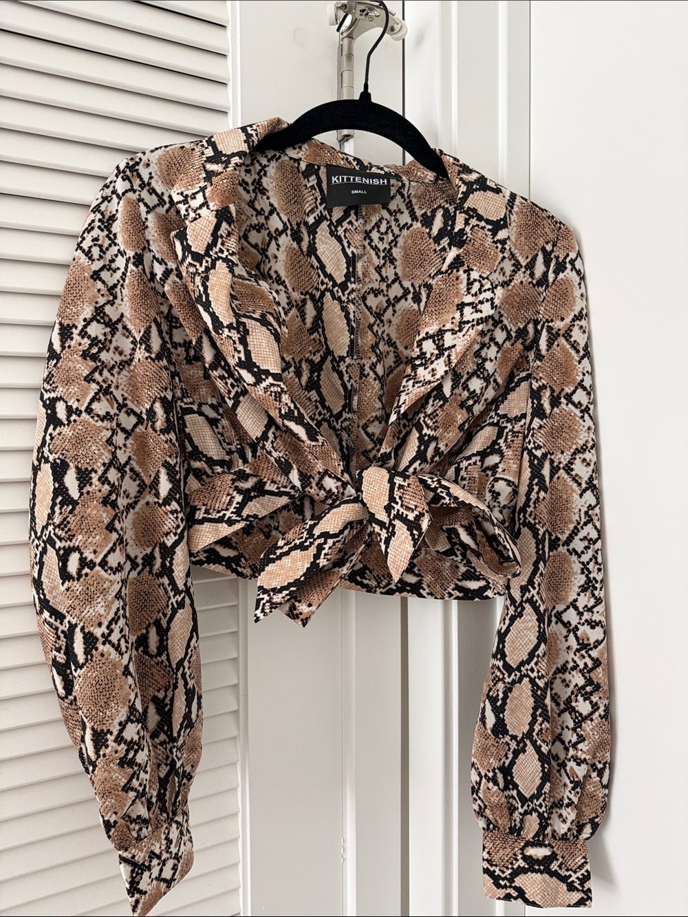Kittenish Brown & Black Snake Print Tie-Front Crop Blouse